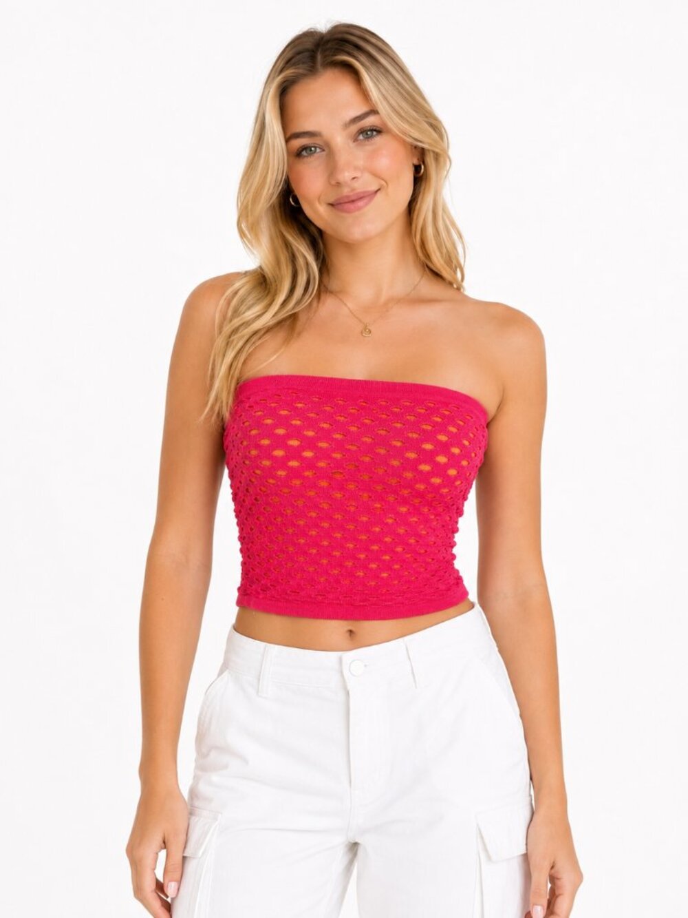 Aerie Pink Orange Mesh Knit Strapless Tube Top | Women's XS